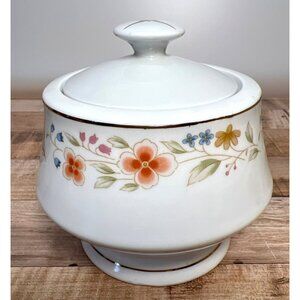 Vintage Floral Ceramic Sugar Bowl With Lid Made In China White With Multicolor H